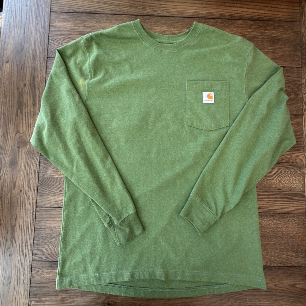 Carhartt Mens Loose Fit Long Sleeve Pocket T-Shirt Green TK5487-M Size Medium